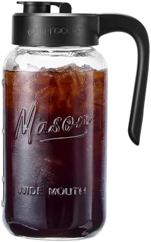 Mason Jar Pitcher, 64 oz (2 quart), Glass Pitcher with Lid