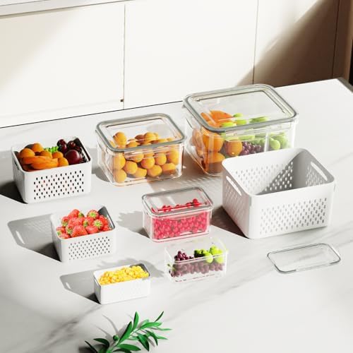 Dayacoco Fruit Storage Containers, 4 Pcs, Drain Basket