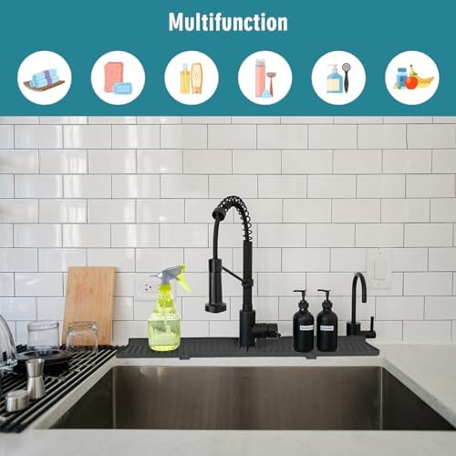 30 Inch Longer Faucet Mat for Kitchen Sink, Silicone Sink Faucet Mat