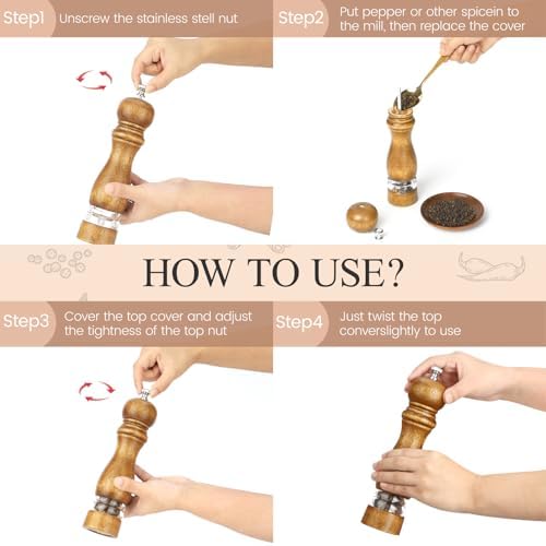 8 Inch Wooden Salt and Pepper Grinder Set, 2-Piece