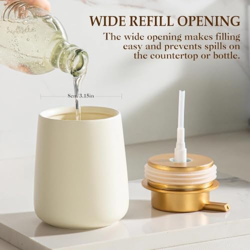Enra Gold Ceramic Soap Dispenser, Hand Soap Dispenser for Bathroom