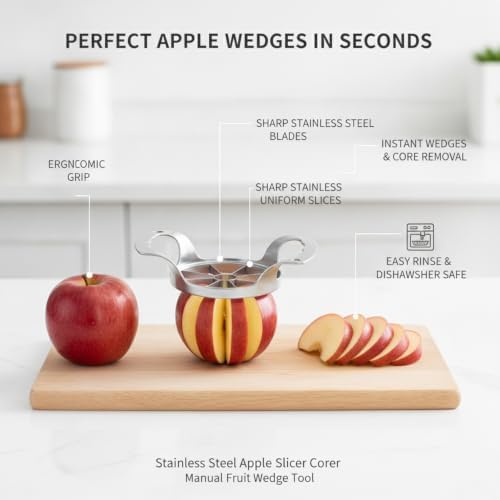 Stainless Steel Apple Slicer Corer, Manual Fruit Wedge Tool for