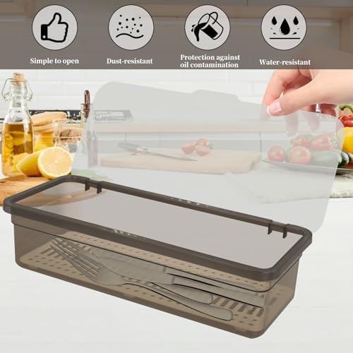 6 Pcs Flatware Tray with Lid Large Plastic Drainer Silverware Utensil