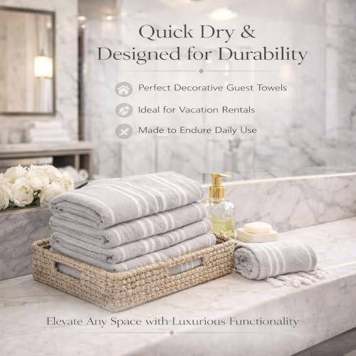 Clotho 4 Pack Silver Gray Turkish Hand Towels for Bathroom 18x40 Large