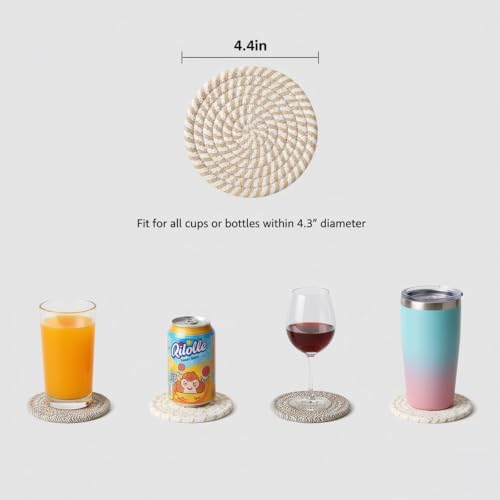 Drink Coasters Set of 8 with Holder, Cotton Woven