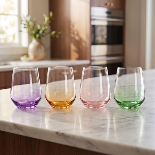 Set of 8 Drinking Glasses, Hand Blown, 4 Highball Glasses 18oz & 4