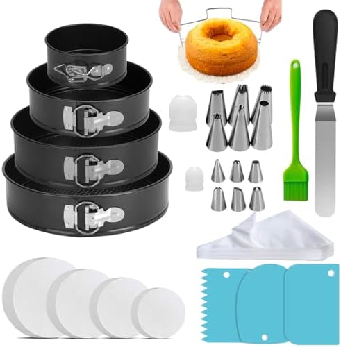 Round Cake Pan Sets for Baking Cake Decorating Supplies: 4 Non-Stick