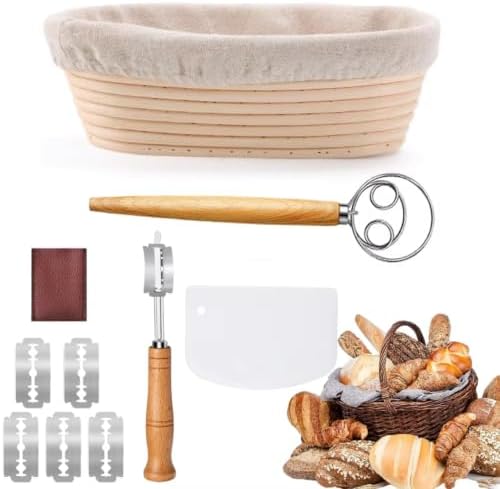10 Inch Oval Banneton Bread Proofing Basket Set, Sourdough Baking