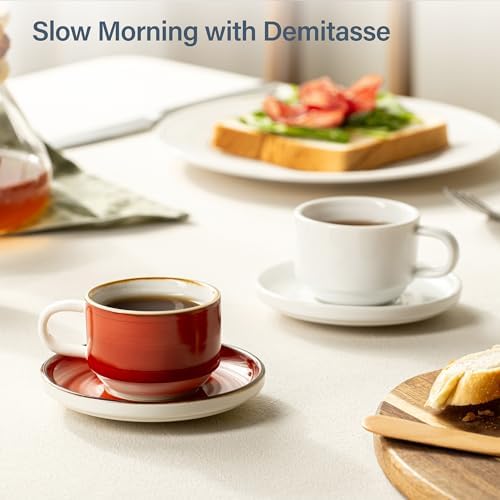 ONEMORE 2.5 Oz Espresso Cups Set of 4, Stackable Porcelain Coffee Cups