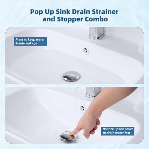 Hibbent Upgraded 3 in 1 Bathroom Sink Drain Strainer, Universal Pop Up