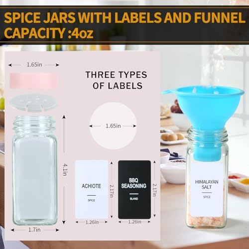 24 Glass Spice Jars with Labels, Spice Jar Set, 4oz Seasoning