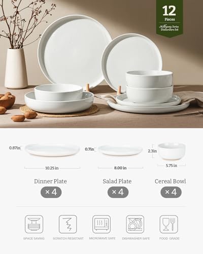 Famiware Milkyway 12-Piece Stoneware Dinnerware Set, White