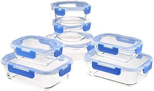 Amazon Basics Set of 7 Glass Food Storage Containers, Clear
