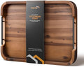 TIDITA 17"x13" Rectangular Wooden Serving Tray, Metal Handles, Walnut
