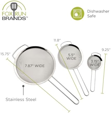 Fox Run Fine Mesh Strainer Set, Set of 3 Stainless Steel Kitchen