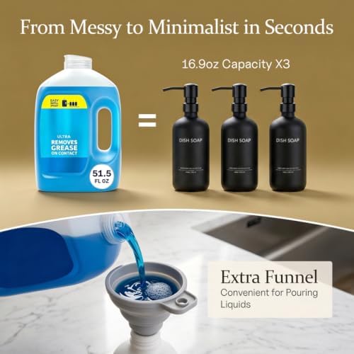 Cisily Kitchen Soap Dispenser Set, 16.9OZ Glass Bottle