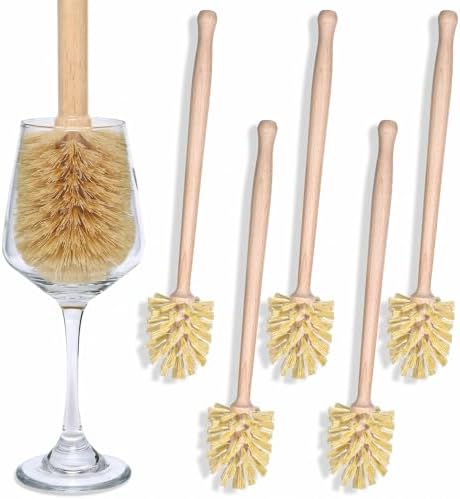 6-Pack Natural Wood Dish Brush Set with Long Beechwood Handle & Sisal