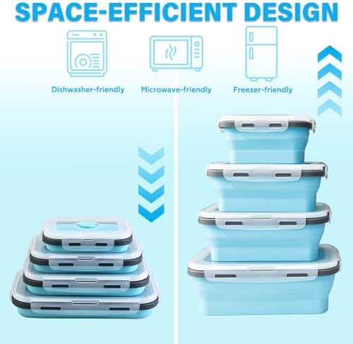 Decorwell 4 Collapsible Food Storage Containers, 12/17/27/40 oz