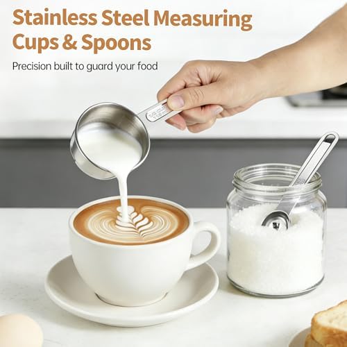 YC Kitchen Measuring Cups and Spoons Set, 8-Piece, Stainless Steel