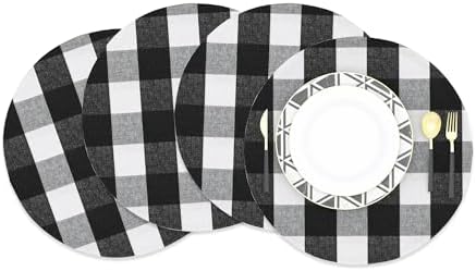 Black & White Cotton Buffalo Check Round Placemat, Set of 4, 15 Inch