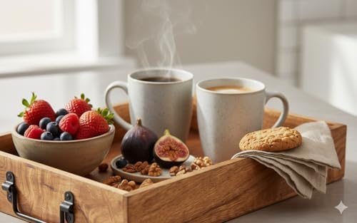 Wooden Decorative Serving Tray with Metal Handles | Wood Trays for