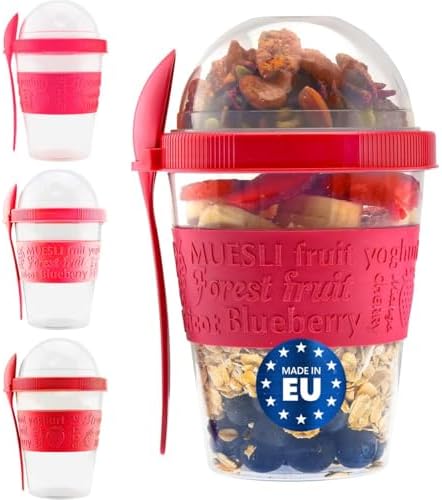 Tribello 20 OZ Overnight Oats Container With Lid, Set of 4 Crunch Cups