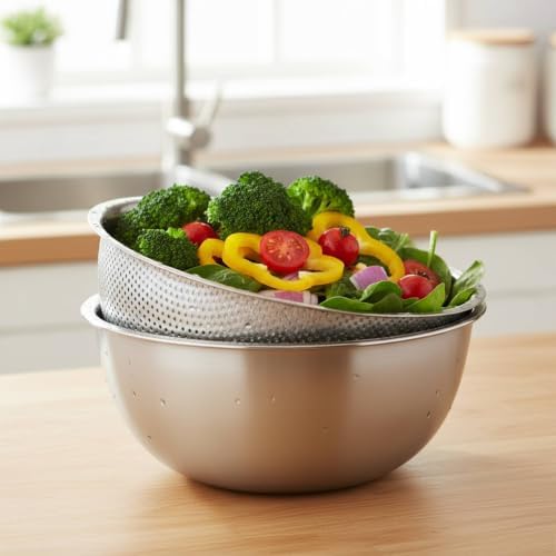 Stainless Steel Colander and Mixing Bowl Set (8 QT and 7 QT)