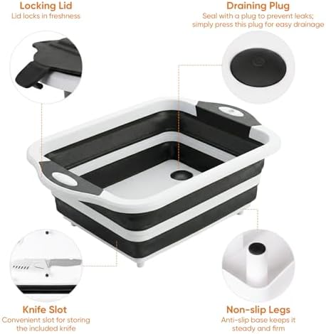 Collapsible BBQ Prep Tub with Lid, Foldable Camping Sink with
