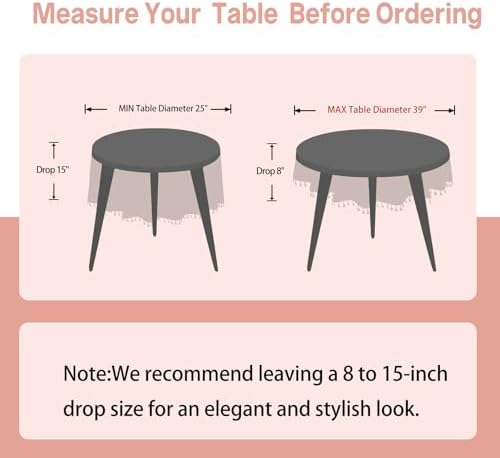 Alsoo Round Linen Tablecloth 55", Farmhouse Table Cloth with Pink