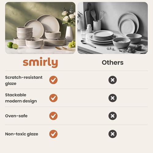 SMIRLY Stoneware Dinnerware Set for 4, 12 pcs Plates and Bowls Set