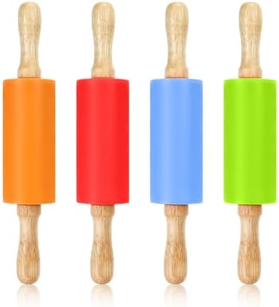 4 Pack Mini Rolling Pin for Kids 9 Inch, Non-Stick Wooden Handle