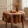60" Round Polyester Plaid Tablecloth for Thanksgiving