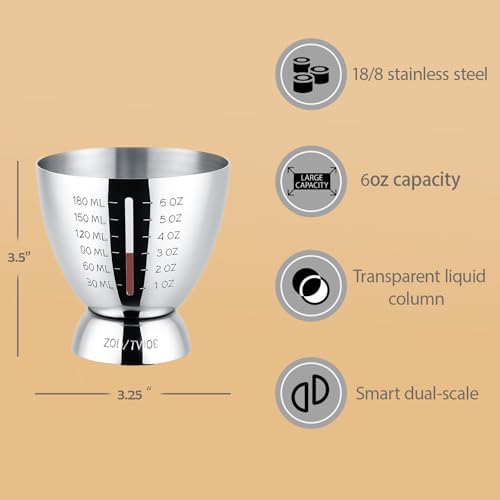 Stainless Steel Cocktail Jigger with OZ&ML Markings, 1–6oz
