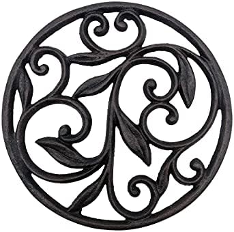 Comfy Hour 7.8" Decorative Cast Iron Trivet, Round Scrollwork Hot Pot