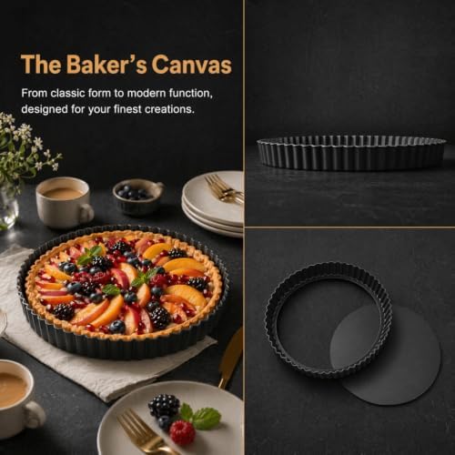 Fluted Tart Pan Set, Carbon Steel Nonstick Quiche Pans with Removable