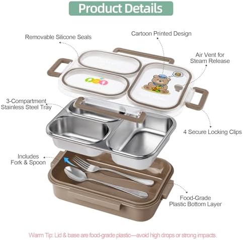 SAYAPE Stainless Steel Bento Lunch Box for Kids, 26.4 oz Leak-Proof