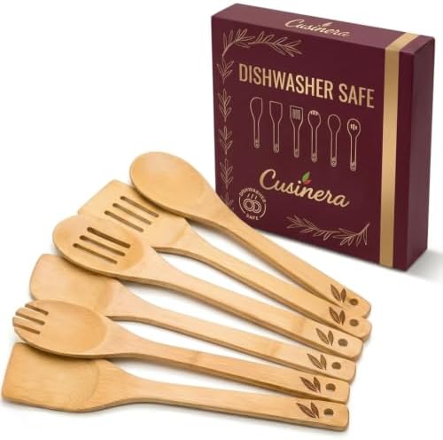 Dishwasher Safe Wooden Spoons for Cooking 6 Pc Kitchen Utensil Set