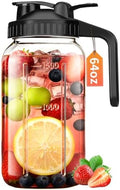 64 oz Mason Jar Pitcher with Lid, Airtight & Leakproof Glass Pitcher