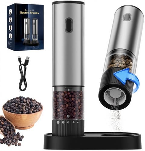 Electric Salt and Pepper Grinder Set, Stainless Steel
