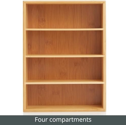 mDesign Bamboo Wood Food Storage Organizer Box, 4 Section, Divided