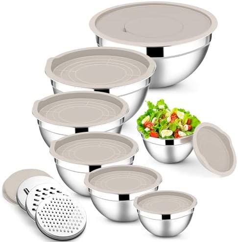 E-far Stainless Steel Mixing Bowls, 7PCS Mixing Bowls with Airtight