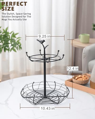 Rotating Mug Tree for Countertop | Decorative Bird & Nest Mug Holder