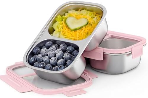 2 Pack 316 Stainless Steel Bento Box, 2-Compartment Microwave-Safe