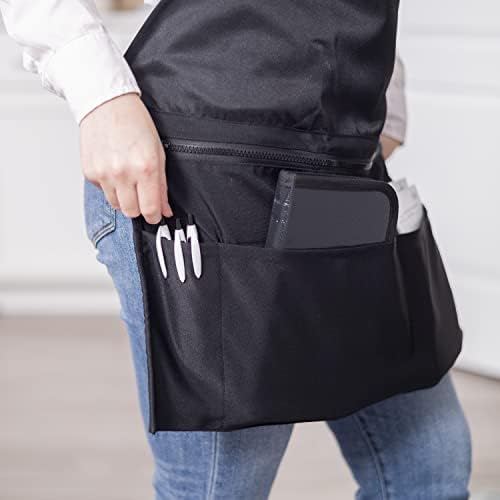 iServ Black Full Length Clip-on Bib Apron with 5 Pockets and Zipper