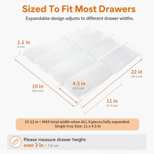 Clear Spice Drawer Organizer, 4 Tier- 8 Packs, Expandable From 11" to