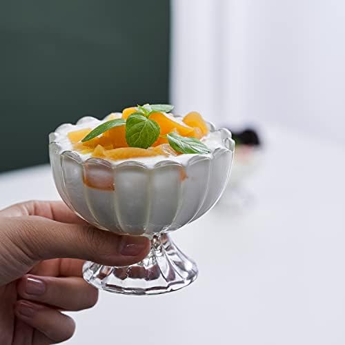 KMwares 5oz Glass Dessert Bowls Set of 6, Footed Tulip Ice Cream Cups