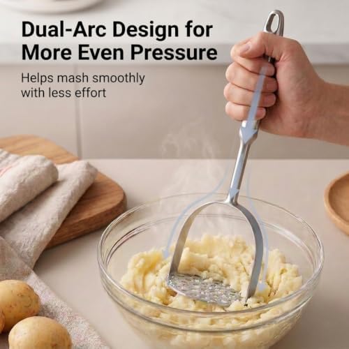 Potato Masher, Heavy Duty 304 Stainless Steel Potato Masher, One-Piece