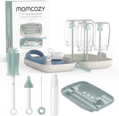 Momcozy 7-in-1 Baby Bottle Brush Set with Drying Rack, Green