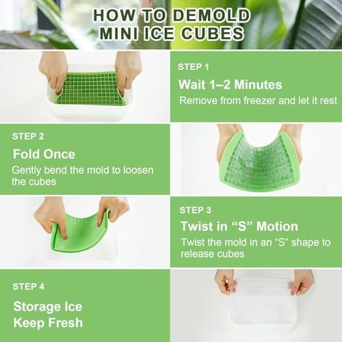 Mini Ice Cube Trays for Freezer with Bin and Scoop, 4 Pack 640 Small