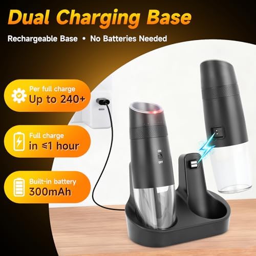 Gravity Electric Salt and Pepper Grinder Set, 2 Automatic Shakers with